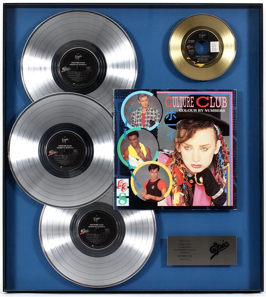 Culture Club "Colour By Numbers" Original Epic Records Platinum and Gold Record Award Display Presented to Frank DiLeo