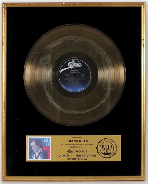 Adam Ant "Friend or Foe" Original RIAA Gold Record  Album Award Presented to Frank DiLeo