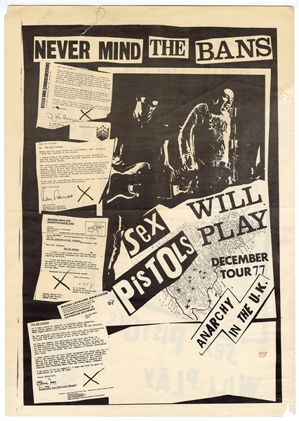 "Sex Pistols Will Play Never Mind The Bans" Original 1977 Concert Poster