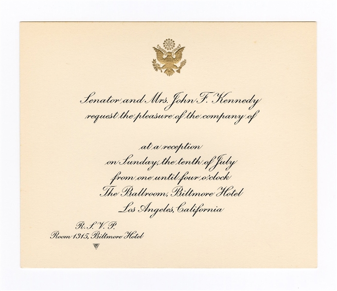 John F. Kennedy Original 1960 Biltmore Hotel Campaign Reception Invitation