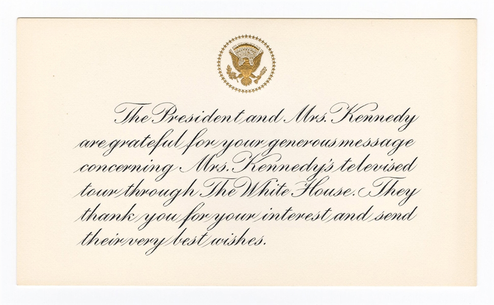 President John Kennedy and First Lady Jacqueline Kennedy Original Official White House Response Card