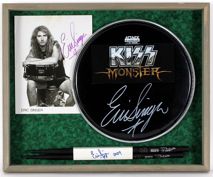 KISS Eric Carr Signed Display with His Custom Drumsticks