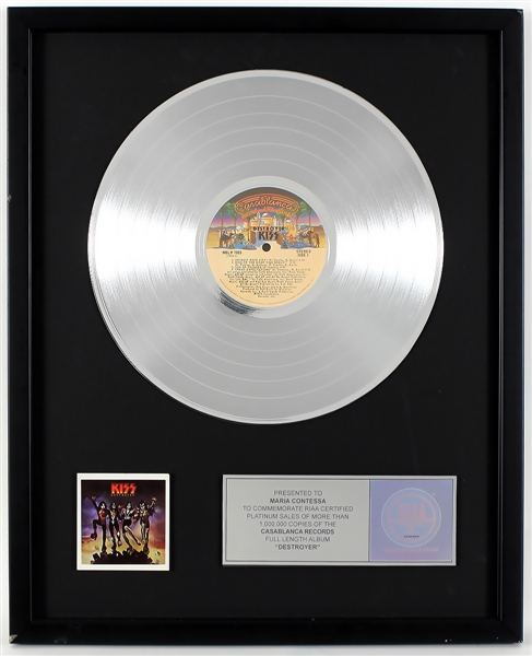 KISS "Destroyer" Original RIAA Platinum Album Award Presented to and Signed by Maria Contessa