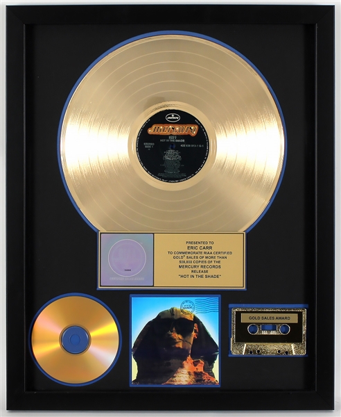 KISS "Hot In The Shade" Original RIAA Gold Album, C.D. and Cassette Award Presented to Eric Carr