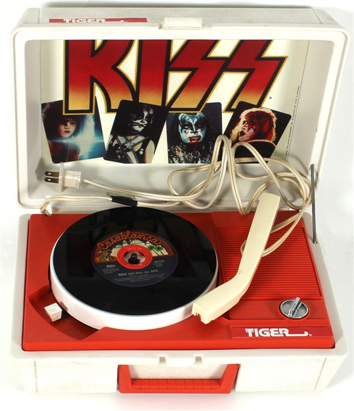 Vintage KISS Tiger Record Player with "Rock and Roll All Nite" 45 Record