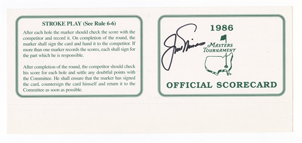 Jack Nicklaus Signed Official 1986 Augusta Masters Tournament Scorecard JSA LOA