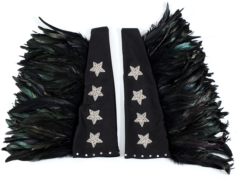 KISS Paul Stanley Custom Sequin Star and Feather Long Stage Gloves Signed by KISS Costumer Maria Contessa 