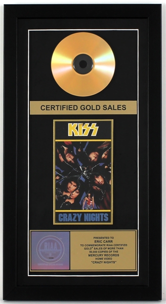 KISS "Crazy Nights" Original RIAA Gold Home Video Award Presented to Eric Carr
