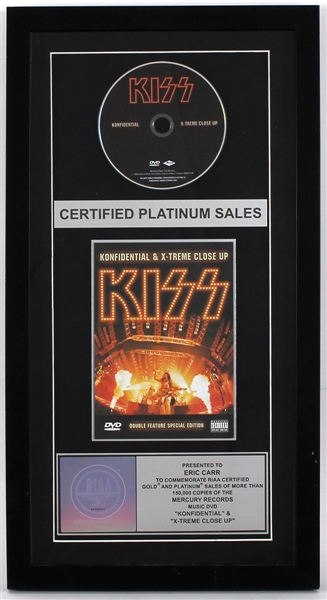 KISS "Konfidential" & "X-Treme Close Up" Original RIAA Platinum Music DVD Award Presented to Eric Carr