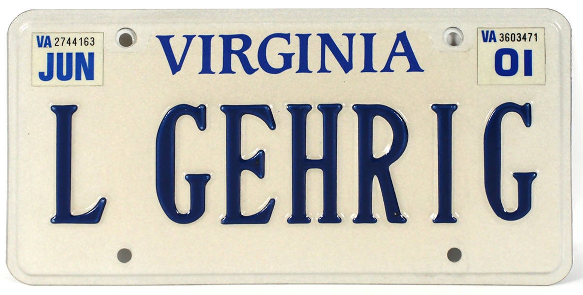 L Gehrig Virginia Vanity License Plate 