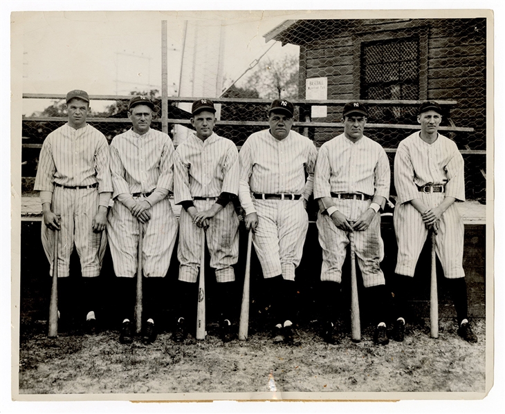1931 New York Yankees Outfielders with Babe Ruth Original Wire Photograph