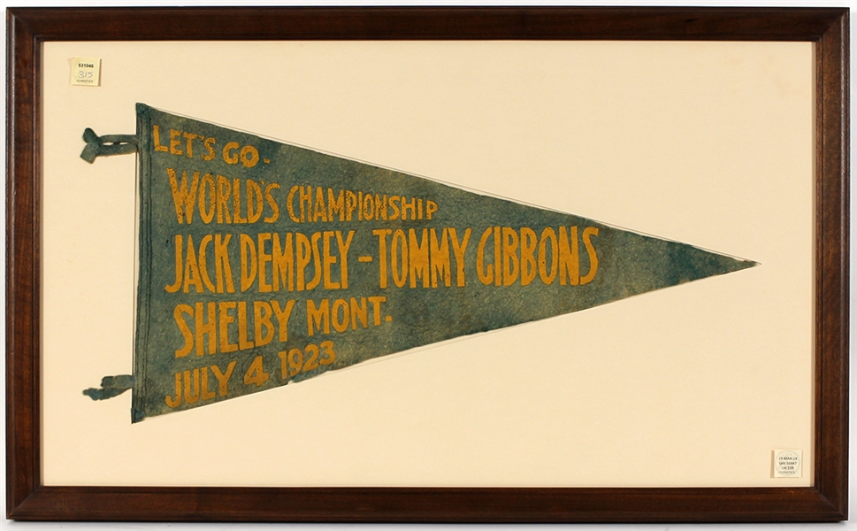 Jack Dempsey vs. Tommy Gibbons Original 1923 Fight Pennant