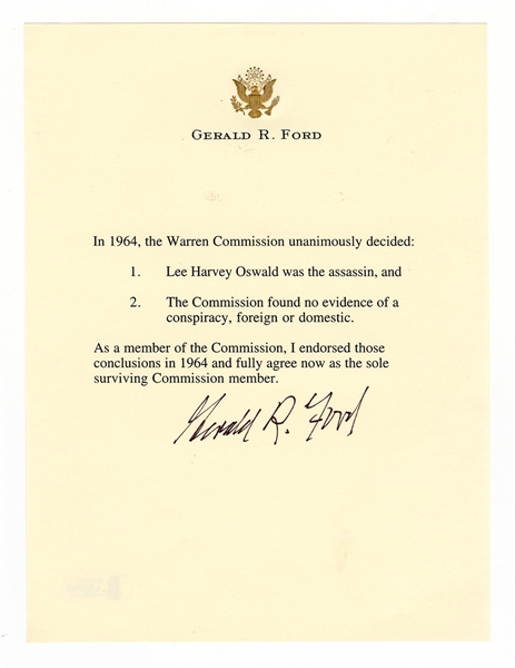 Gerald R. Ford Signed Lee Harvey Oswald Warren Commission Letter and Signed Campaign Sticker Beckett LOA