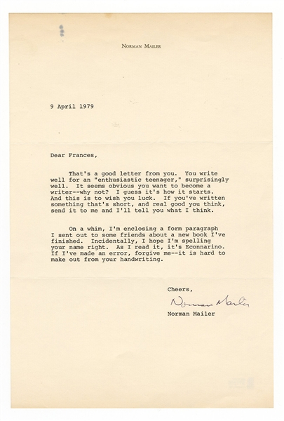 Norman Mailer Signed Letter Beckett Authentication