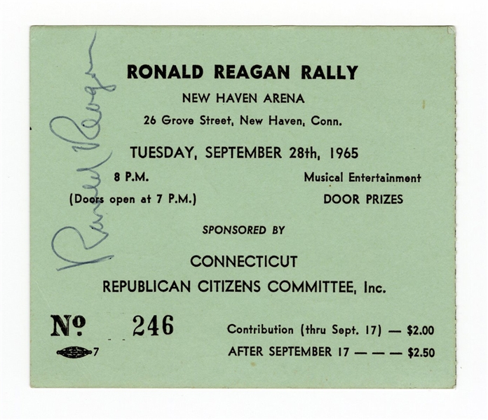Ronald Reagan Signed Ronald Reagan Rally Ticket JSA LOA