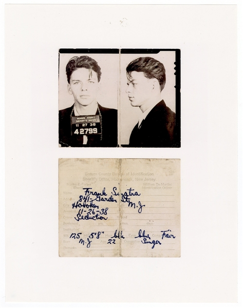 Copy of Frank Sinatra Handwritten & Signed Sheriffs Office ID and Mug Shot