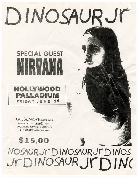 Rare Nirvana and Dinosaur Jr. Original 1991 Hollywood Palladium Concert Handbill