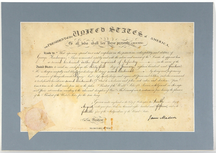 President James Madison Signed Document JSA LOA