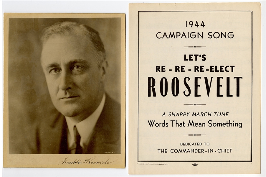 Franklin Roosevelt Signed Photograph With Campaign Sheet Music JSA LOA