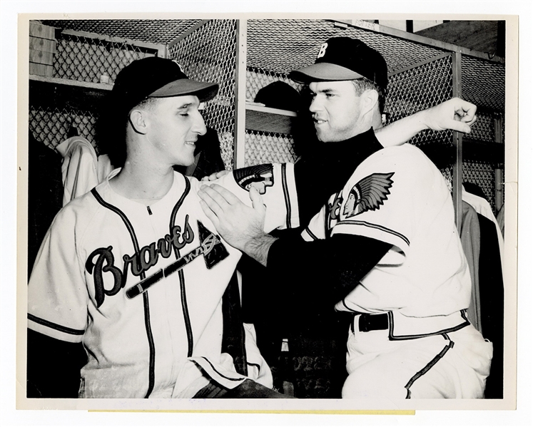 Warren Spahn and Johnny Sain Black and White Photograph and Newspaper Clipping