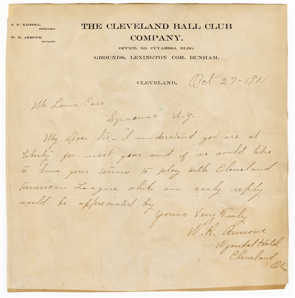 Ty Cobbs First Manager Handwritten Letter Regarding Ty Cobb W.R. Armour
