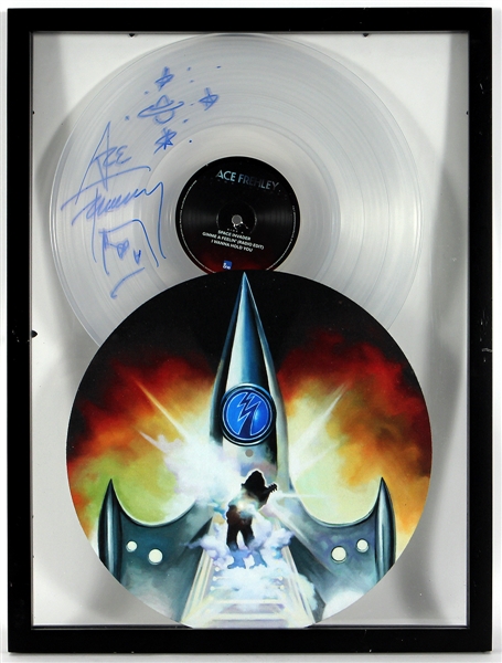 KISS Ace Frehley Signed Radio Version Record Framed and Paul Stanley Signed Drum Head