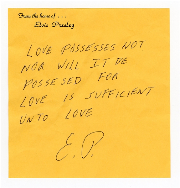 Elvis Presley Handwritten & Initialed Religious Passage on His Personal Notepad Stationery