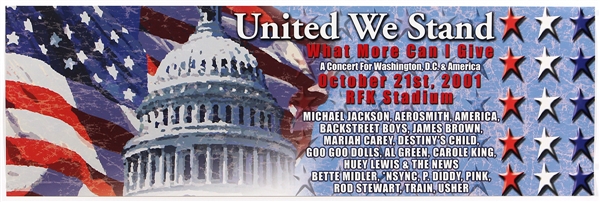 Michael Jackson "United We Stand" 9/11 Concert Benefit Poster Also Featuring Aerosmith, James Brown and More