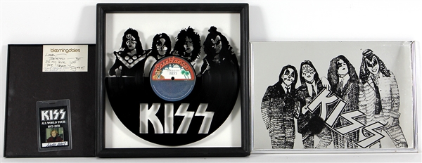 KISS Framed Drawing, 1977 Concert Pass, and February 19th, 1994 Concert Set List Bundle