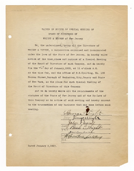 Hall of Famer George Wright 1923 Signed Document