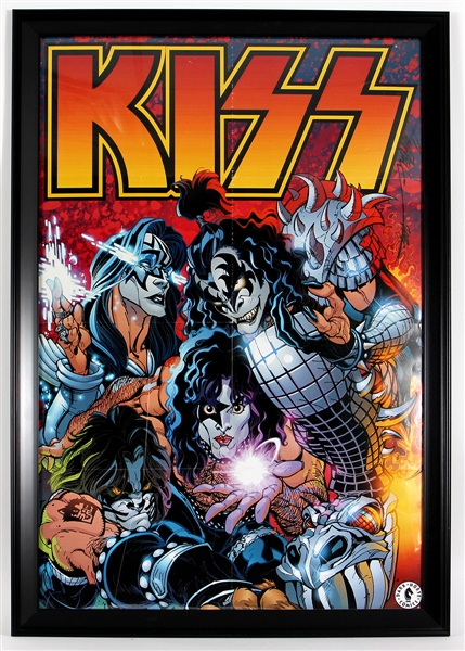 KISS Framed Bundle including, KISS Poster, Album artwork and Gene Simmons with the Wolfman Stage Framed Photograph
