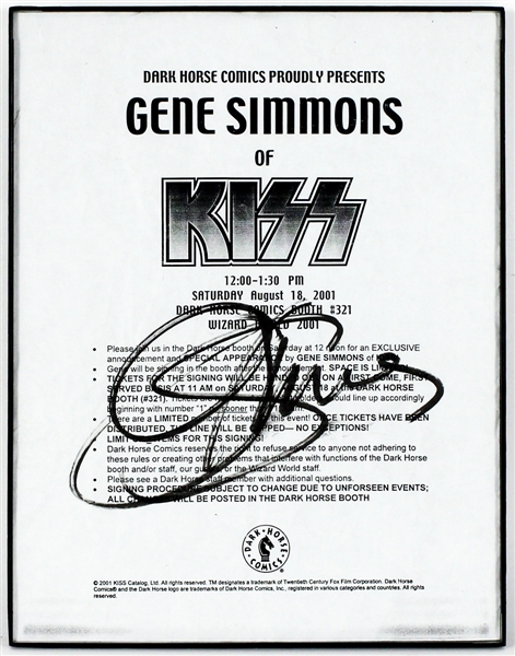 KISS Gene Simmons Signed Wizard World 2001 Appearance Flyer
