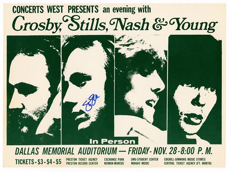 Crosby, Stills, Nash and Young Original Concert Flyer Signed by Stephen Stills