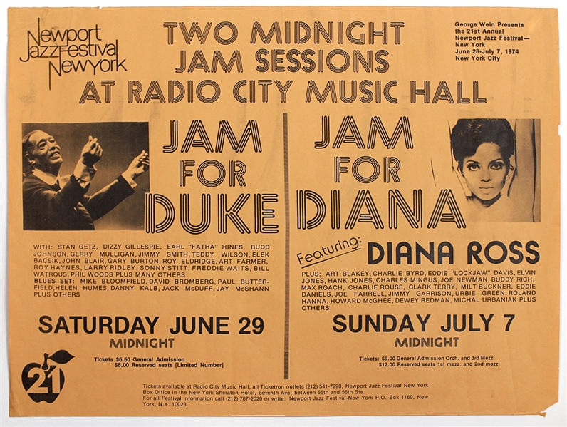Diana Ross Radio City Music Hall "Jam for Duke" and "Jam for Diana" Original Concert Poster