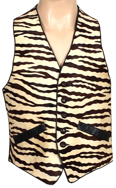 Rick James Owned & Worn Black Leather, Brown & Cream Zebra Fur Vest