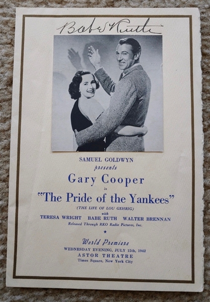 Babe Ruth Signed 1942 "The Pride of The Yankees" World Premier Theater Program JSA LOA