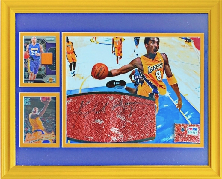 Kobe Bryant Game Used and Signed Basketball Framed Display PSA