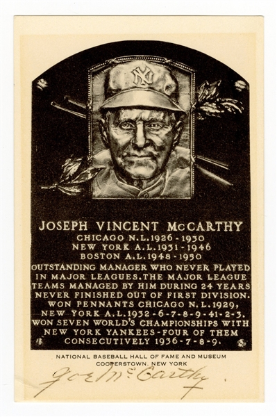 Joe McCarthy Signed Hall of Fame Postcard JSA LOA