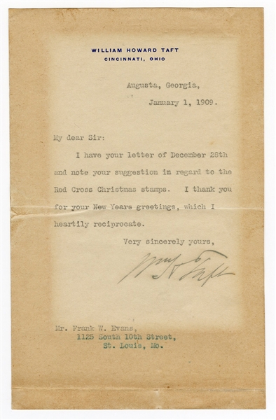 William Howard Taft Signed Letter Becket LOA