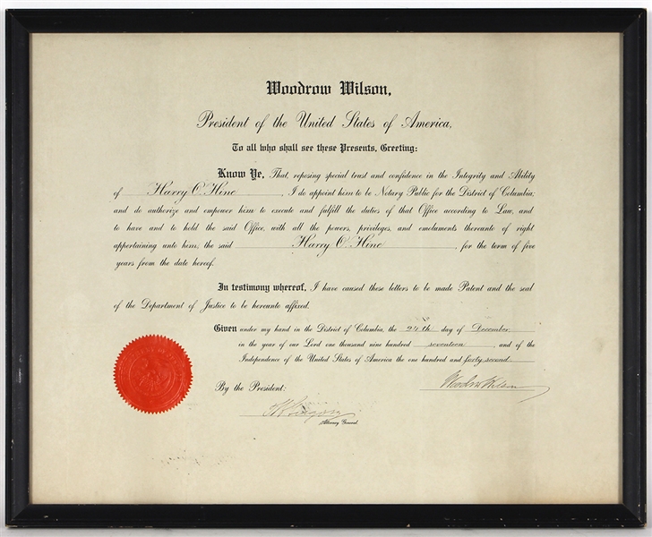 President Woodrow Wilson Signed Document JSA LOA