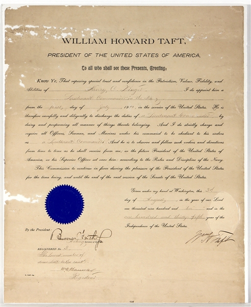 President William Howard Taft Signed Document JSA LOA