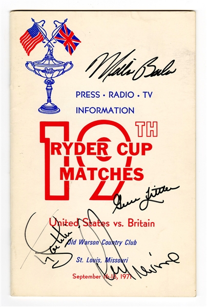 Lee Trevino, Gene Littler, Miller Barber and Tony Jacklin Signed United States vs Britain 1971 19th Ryder Cup Matches Information Booklet
