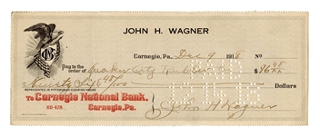 1918 Honus Wagner Signed Check
