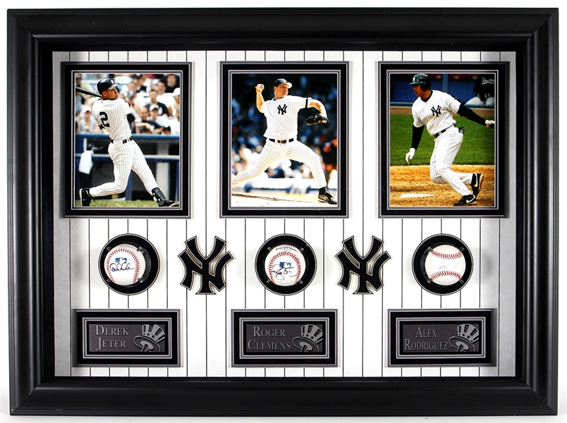 Roger Clemens and Alex Rodriguez Signed and Framed Baseball Shadowbox Display (Derek Jeter -Clubhouse)