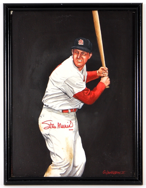 Stan Musial Signed St. Louis Cardinals Painting