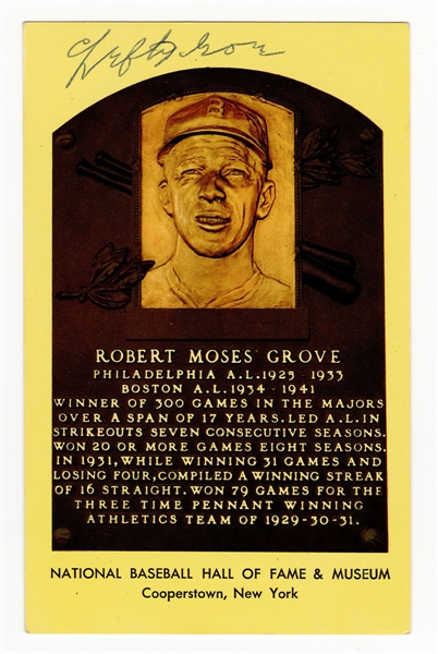 Robert Moses "Lefty" Grove Signed Hall of Fame Plaque Postcard