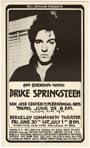 Bruce Springsteen Original 1978 Bill Graham San Jose/Berkeley Community Theater Concert Poster