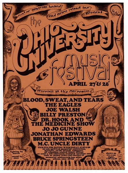 Bruce SpringsteenEagles Original 1973 Ohio University Music Festival Concert Flyer