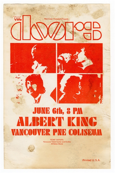 The Doors with Albert King Original 1970 Vancouver PNE Coliseum Concert Handbill