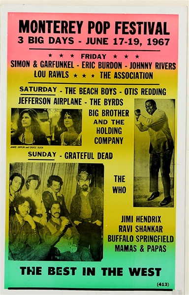 1967 Monterey Pop Festival Reproduction Concert Poster